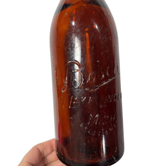 Vintage Bosch Glass Bottle Lake Linden Michigan Amber Not To Be Sold - Picture 3 of 10